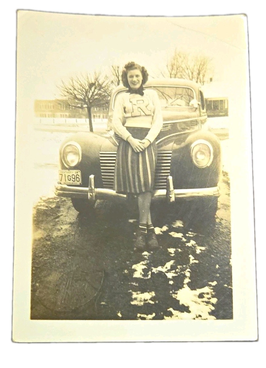 Vintage 1940s Photo Lot 2 Classic Antique Car B/W Photo Sweater Women Fashion 
