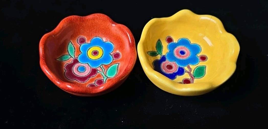 Antique Miniature Trinket Dish / Vide- Poches Emaux De Longwy Pair 2