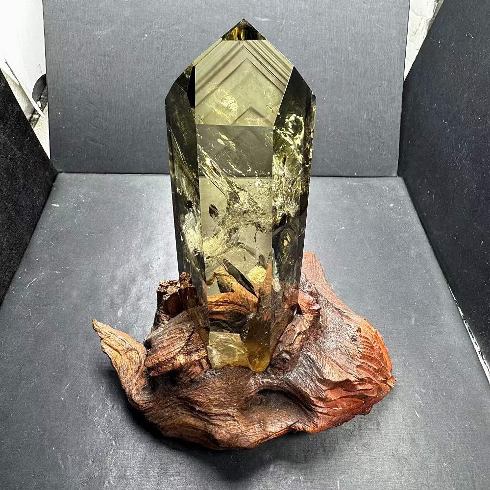 2.27LB Natural Citrine Quartz Obelisk Crystal Energy Point Reiki Decor+Stand