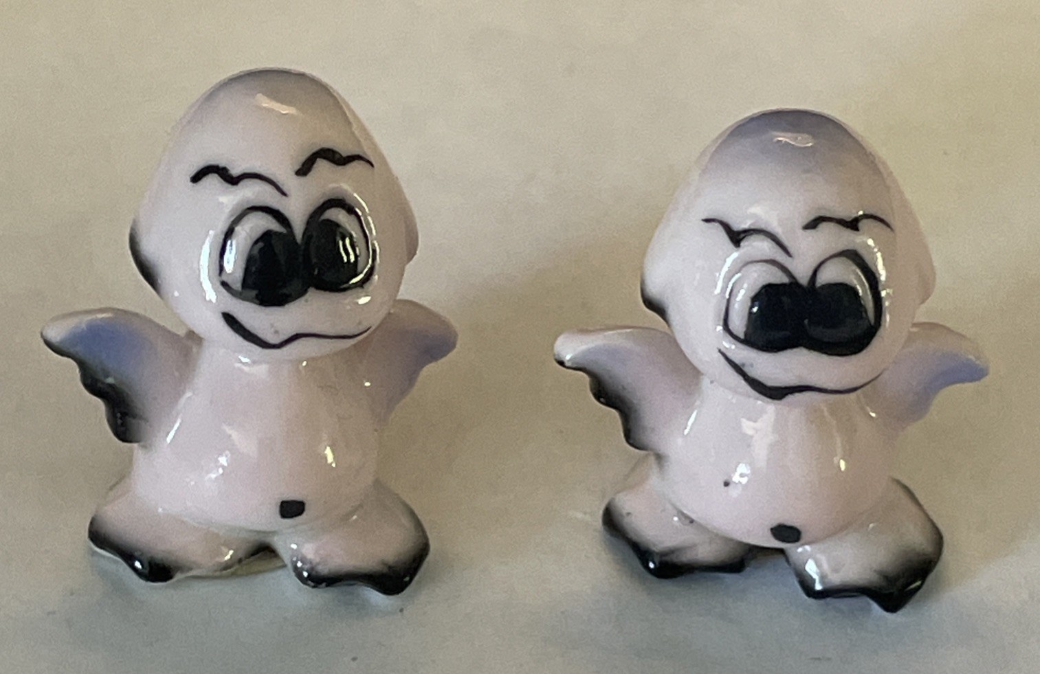 Two Vintage Bug House Porcelain Miniature Halloween Pink Ghost Figures