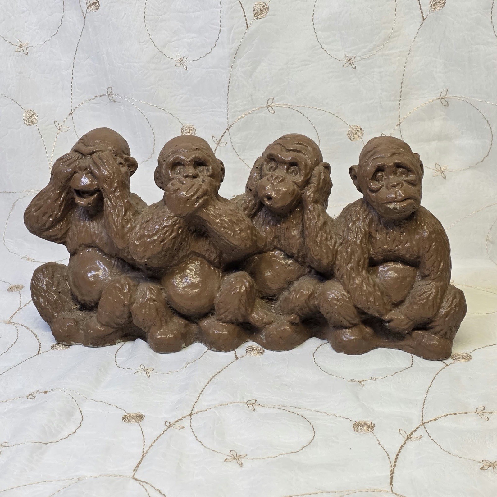 Vintage Wise Monkeys Figurine 4 Four No Evil  Statue Brown 13