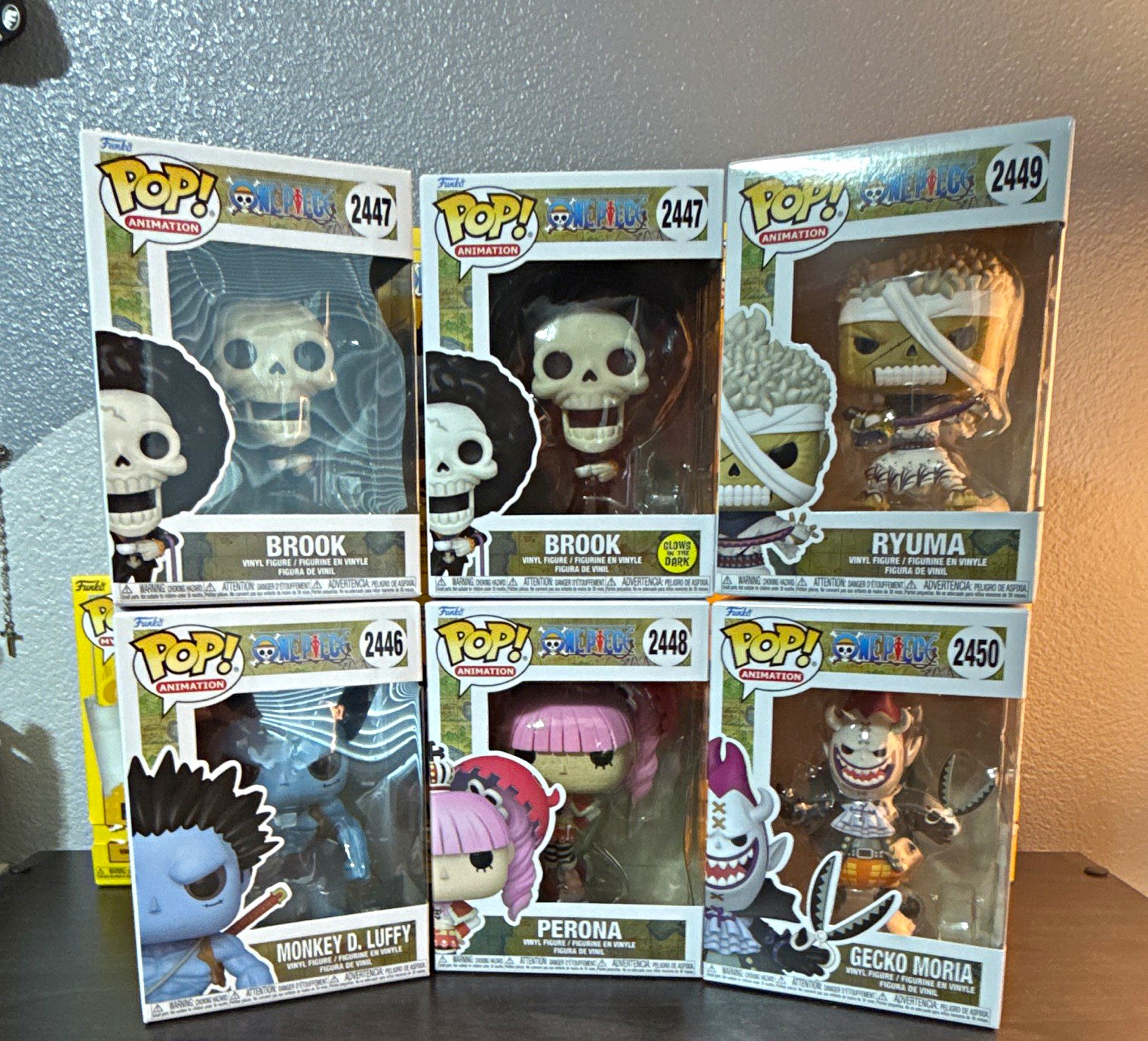 Funko Pop One Piece Vinyl Mixed Lot (6) Brook #2447 x2, Luffy #2446 GITD