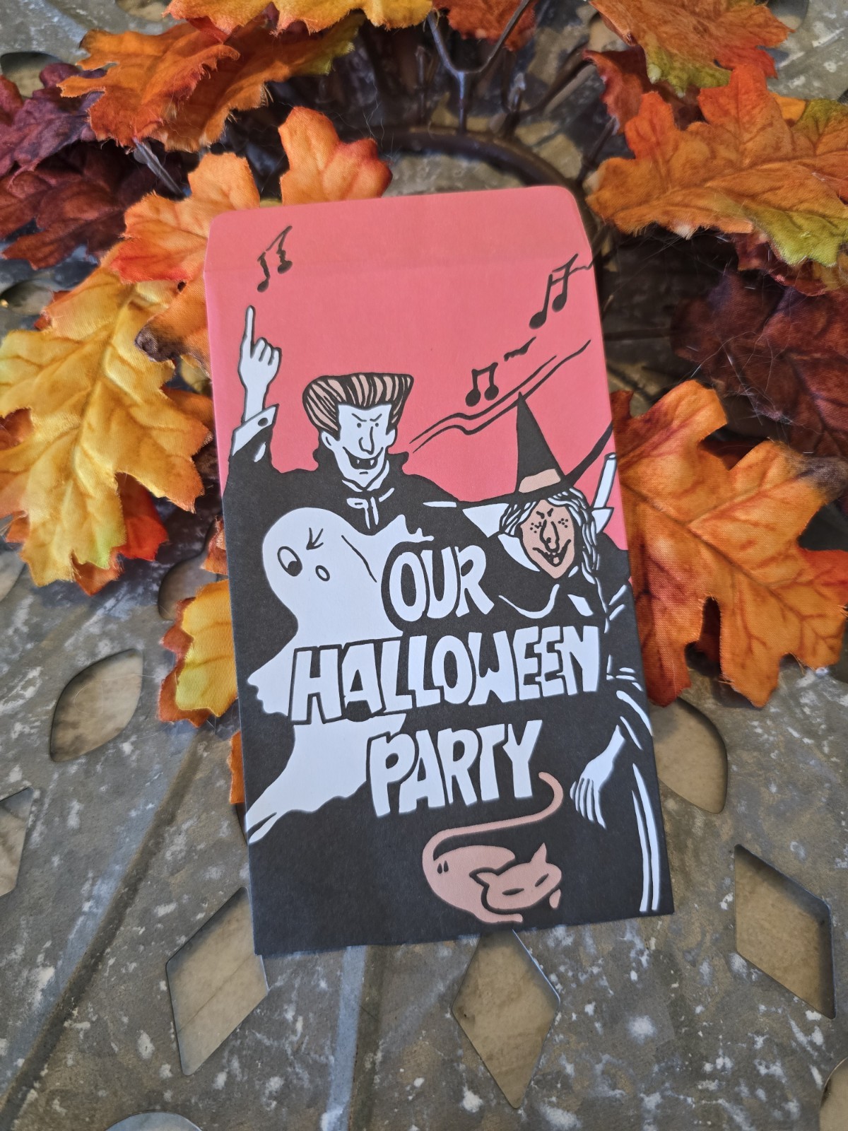 Vintage Halloween Trick Or Treat Bag, Vampire, Ghost, Witch, Cat