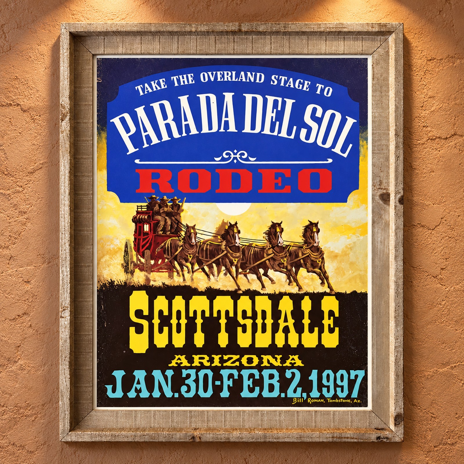 Vintage 1997 Framed Parada Del Sol Rodeo Scottsdale, AZ 18x24 Poster Bill Roman