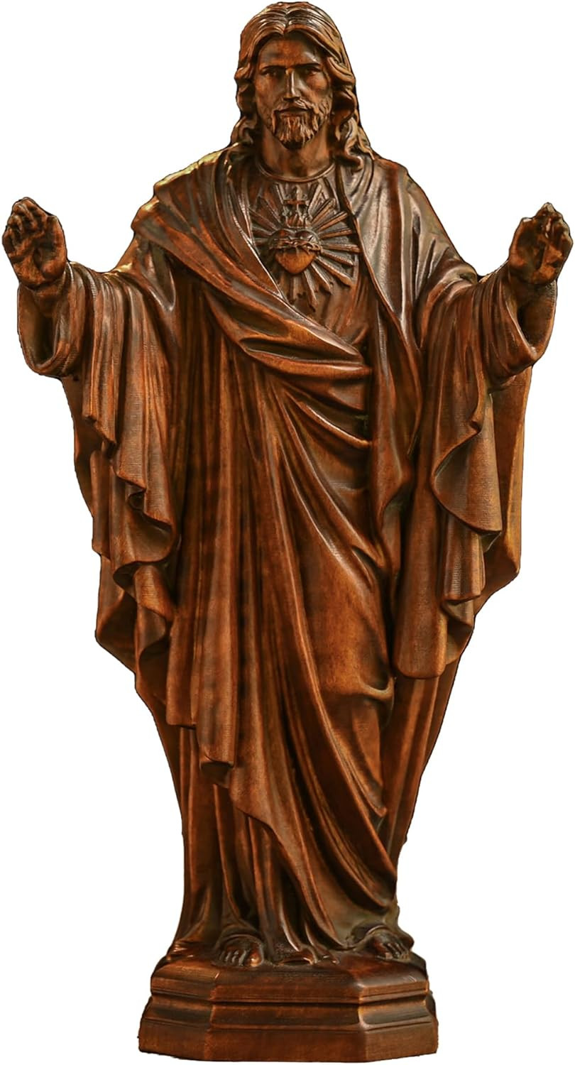 Wooden Sacred Heart of Jesus Statue Catholic Home Decor-7 Inch | Jesus