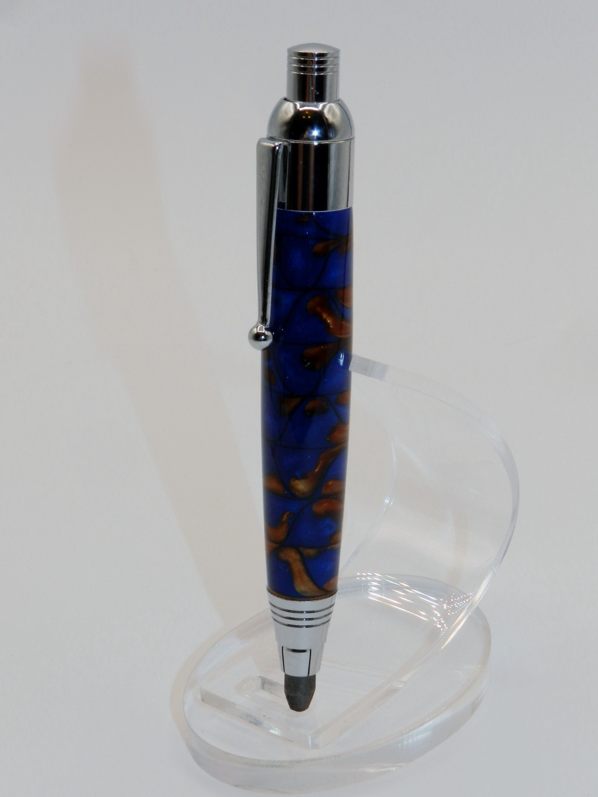 Chrome finish 5.6mm Sketch Pencil. Hand made with Cobalt Acrylester. #156