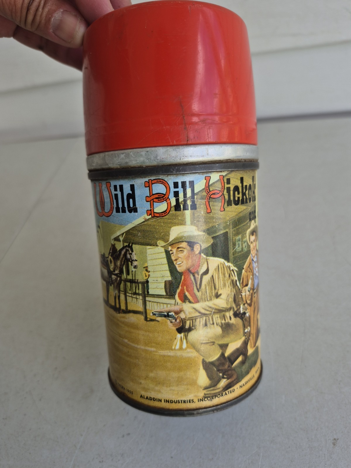 RARE VINTAGE WILD BILL HICKOK 1955 ALADDIN THERMOS,NASHVILLE,TENN.U.S.A.