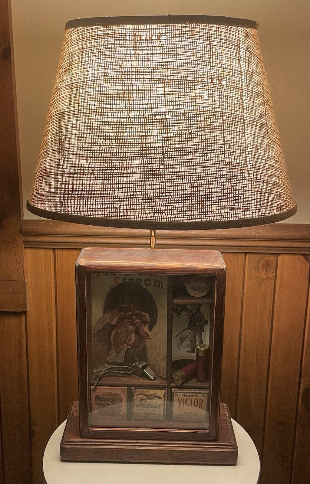 Vintage Replicraft Wood Shadow Box Lamp with Hunting Display Compartments