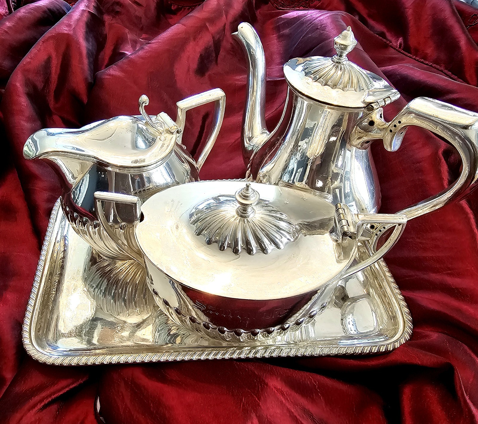 Santa Fe Railroad Silver Dining Car 4 Piece Tea Set By Gorham/Harrison Bros