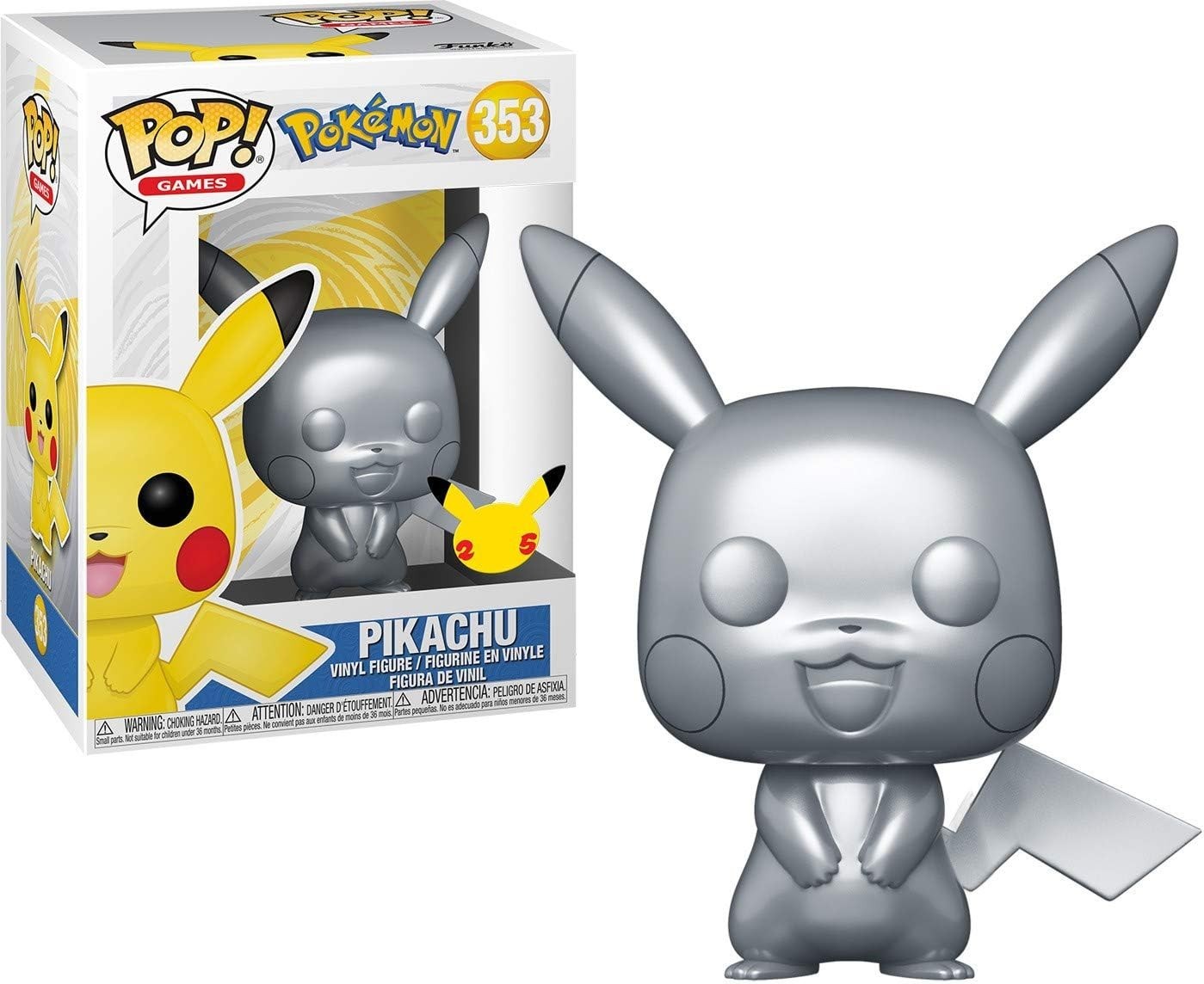 Funko Pop Pokemon Pikachu #353 Silver 25th Anniversary Exclusive Vinyl Figure