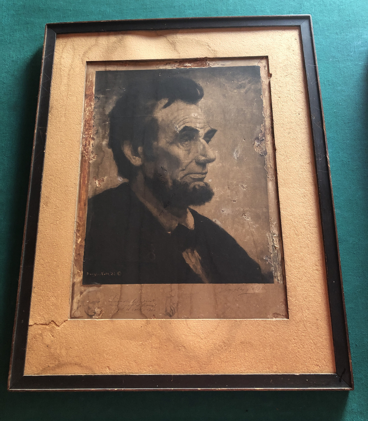 Douglas Volk President Abraham Lincoln 1922 Framed Original Print 21”x16.5”