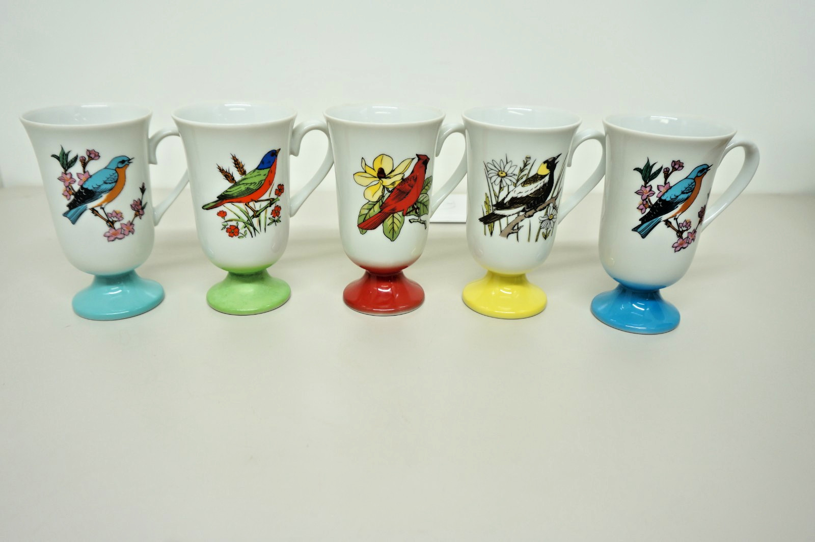 Vtg Fred Roberts Song Bird Pedestal Cups Mugs MCM Japan Set of 5 1960s