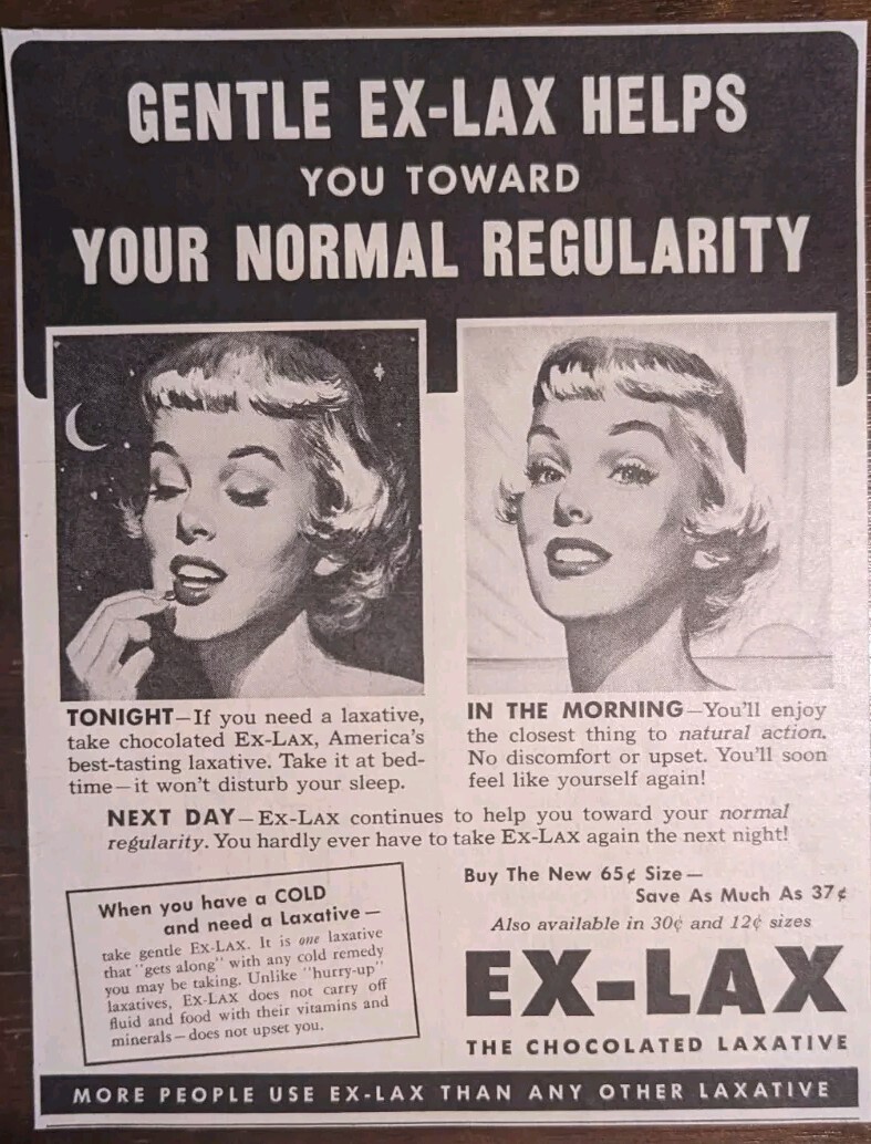 Ex Lax the Chocolated Laxative 1955 Vintage Small Print Ad