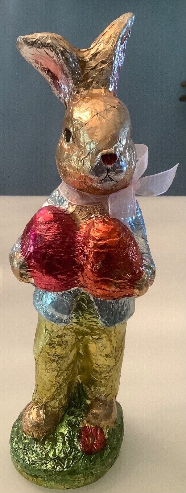 GANZ  Easter Foil Wrapped Faux Chocolate Bunny Rabbit w/Easter Eggs Figurine 12”