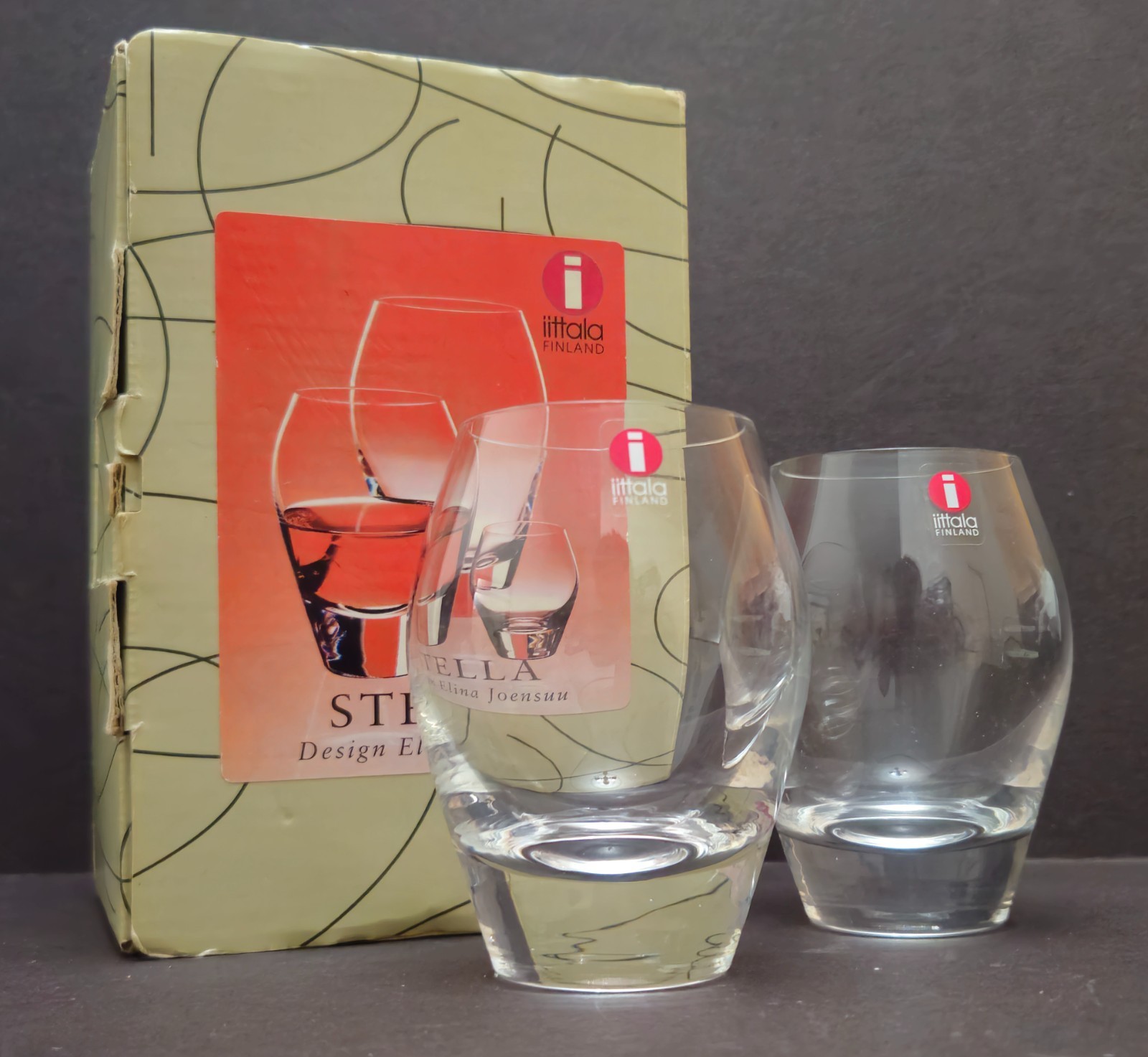 1990s Iittala Finland Stella Sherry glasses, pair - new in box