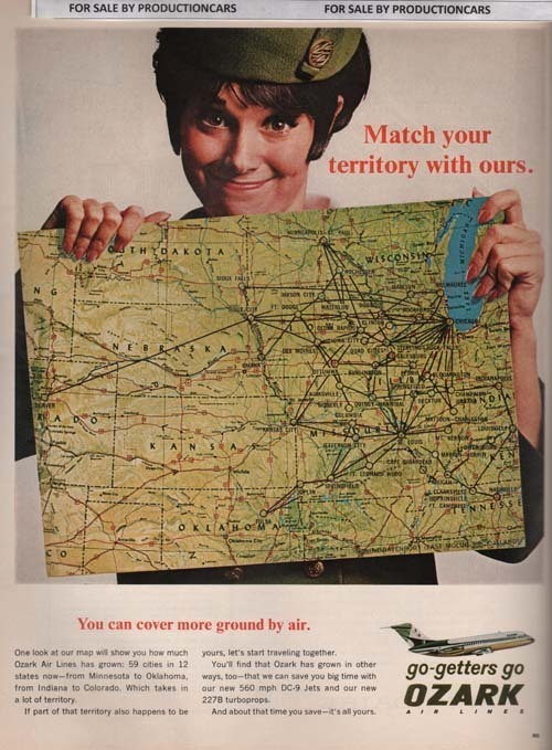 1967 Ozark Airlines - Original Classic 10x13 Vintage Advertisement Ad LG2