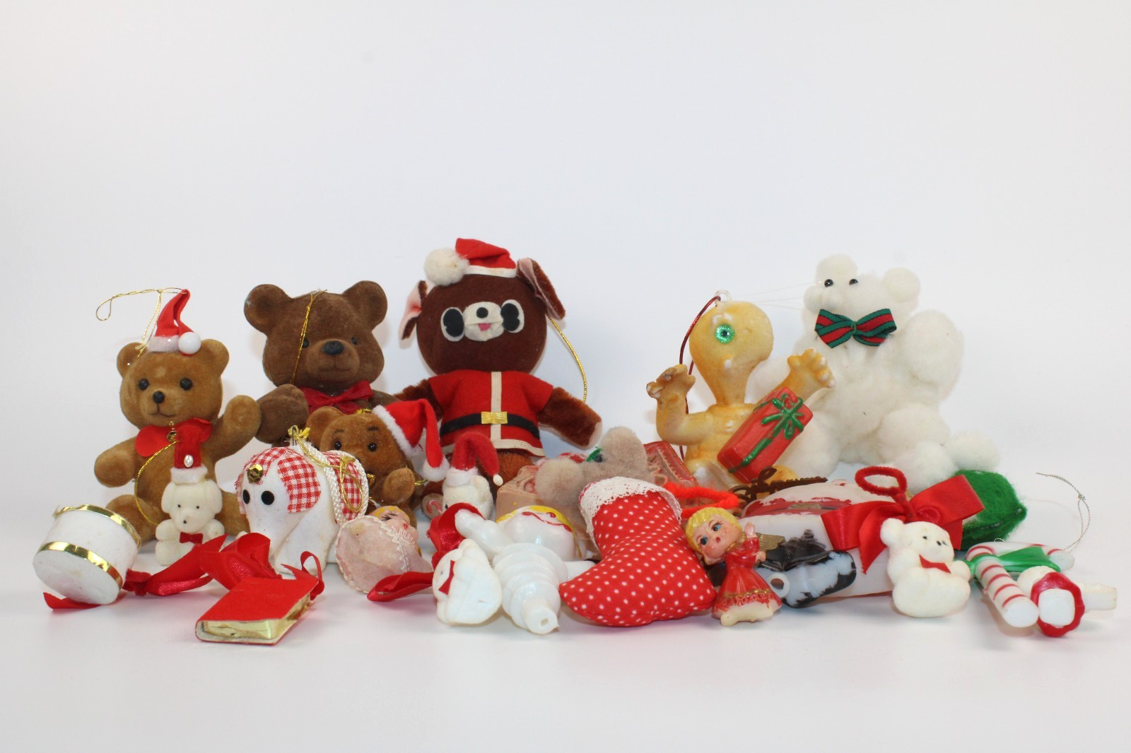 Vintage Christmas Ornament Lot  Felt *Flocked*Plastic*PomPom* Figures.