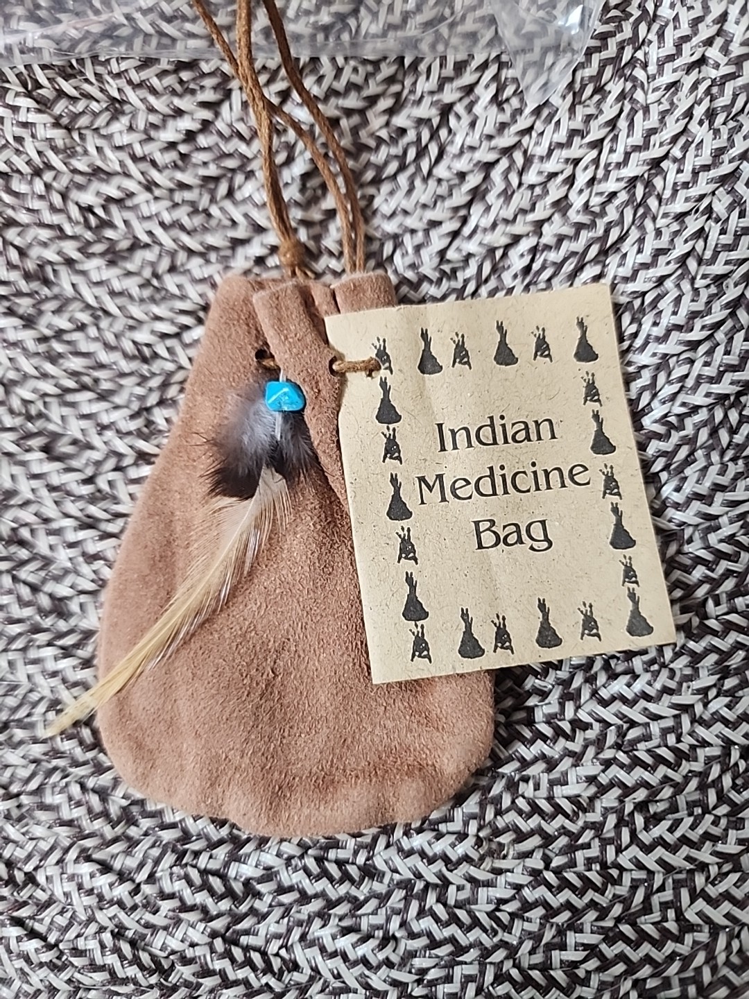 Indian Suede Leather Feather Medicine Or Stone Bag 18” Long New Tan Light Brown