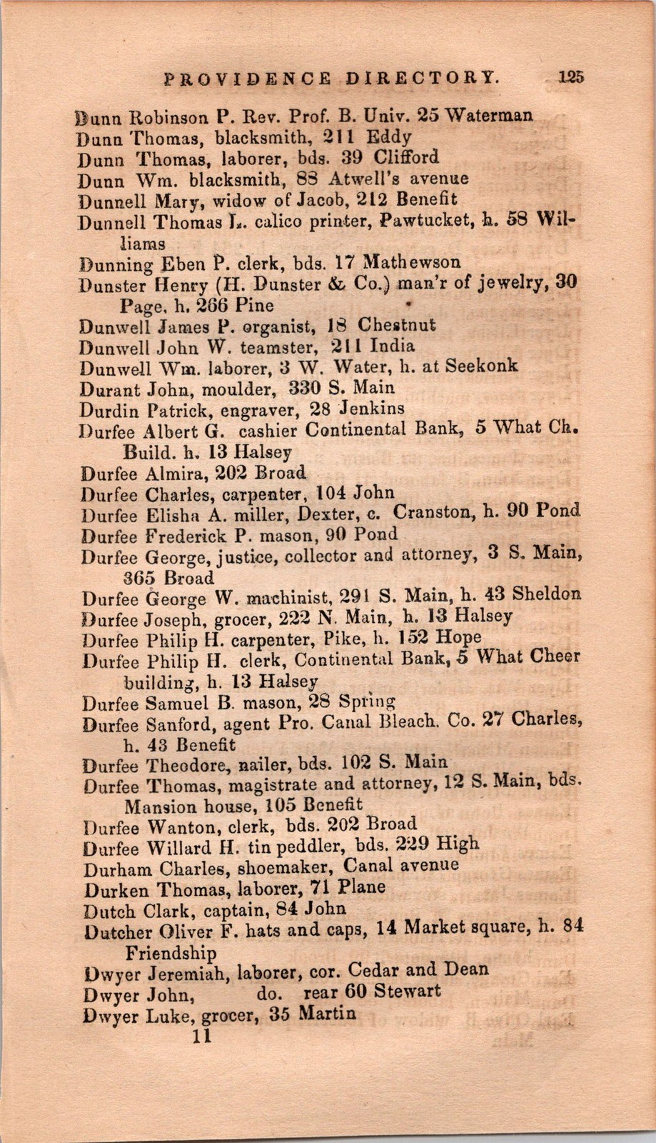 Dunn-Earl 1856 Providence RI Directory Page 4A11