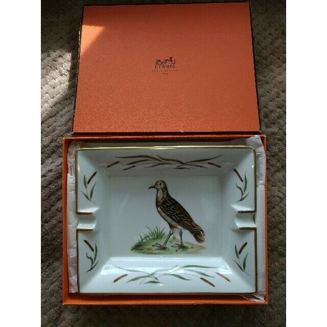 Hermes Ashtray Cigarette Tray Pottery Bird Pattern 7.87inch from Japan