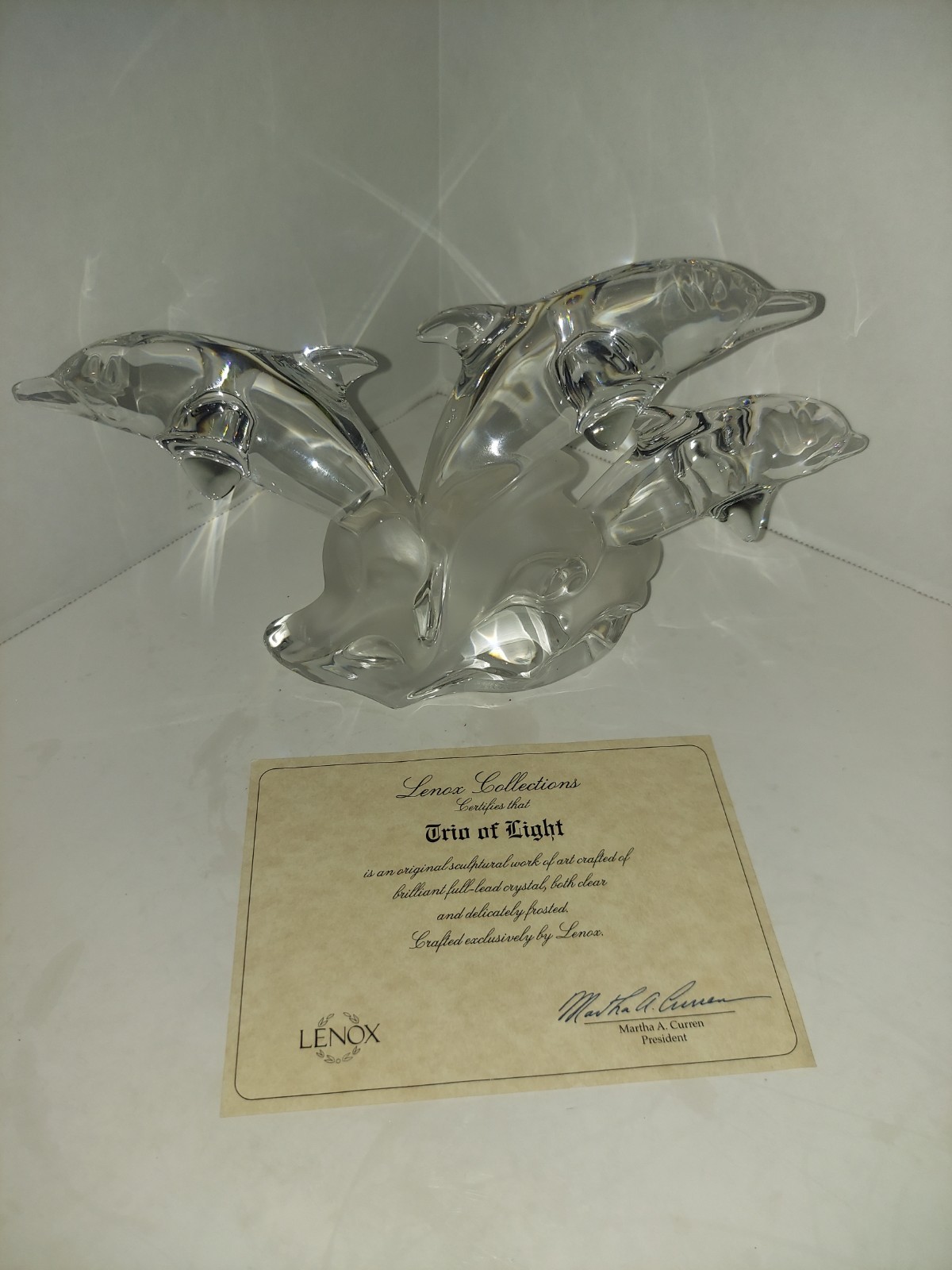 Lenox-Crystal Trio Of Light Dolphins 