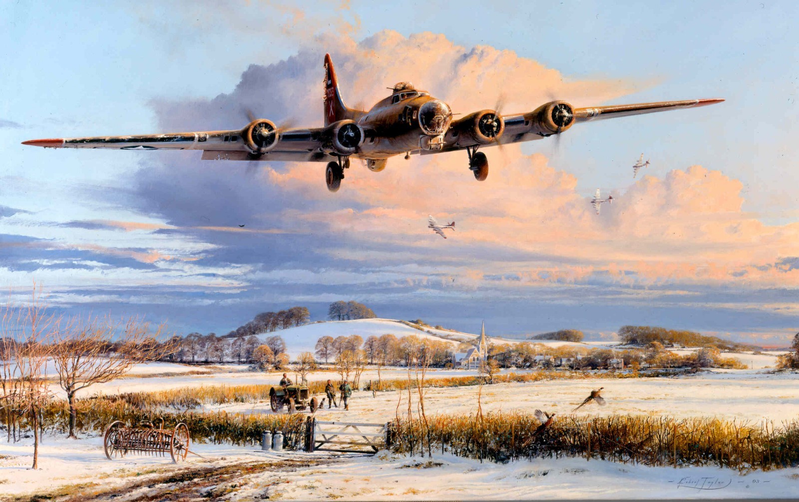 Winter\'s Welcome by Robert Taylor aviation art print signed by WWII B-17 Pilots