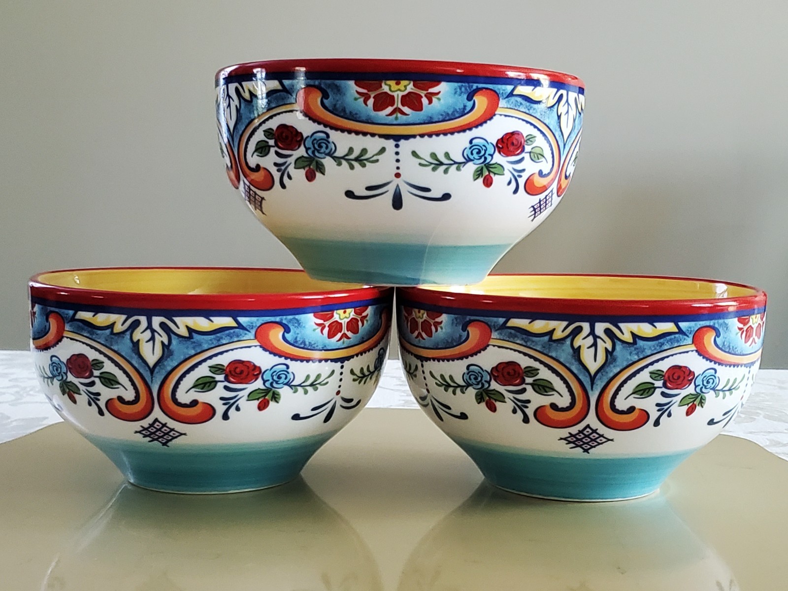 Euro Ceramica hand-crafted Oven Safe Soup Cereal Bowls 5.5in Zanzibar Set of 3