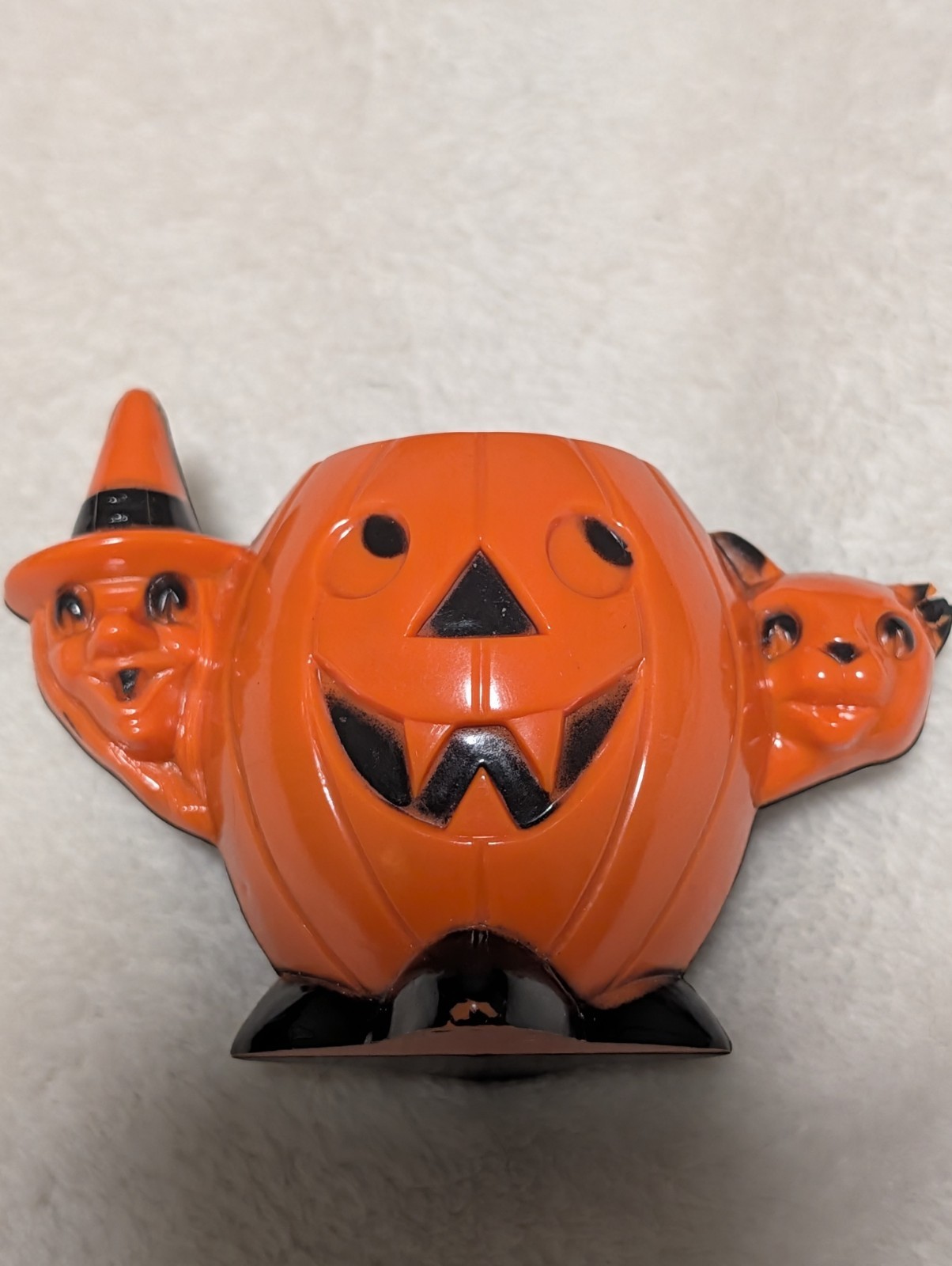 Vintage Rosbro Halloween Witch Cat Pumpkin Candy Container