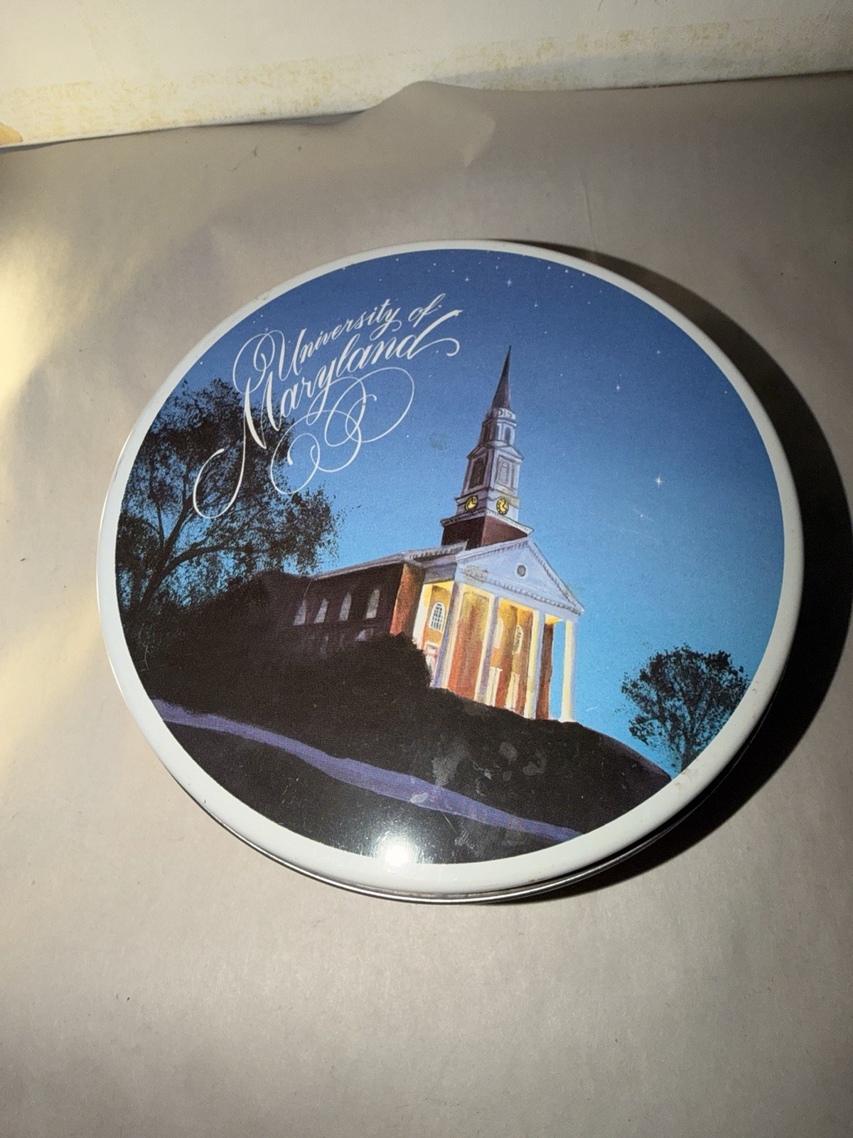 Vintage University of Maryland Round Metal Tin - Memorial Chapel Collectible