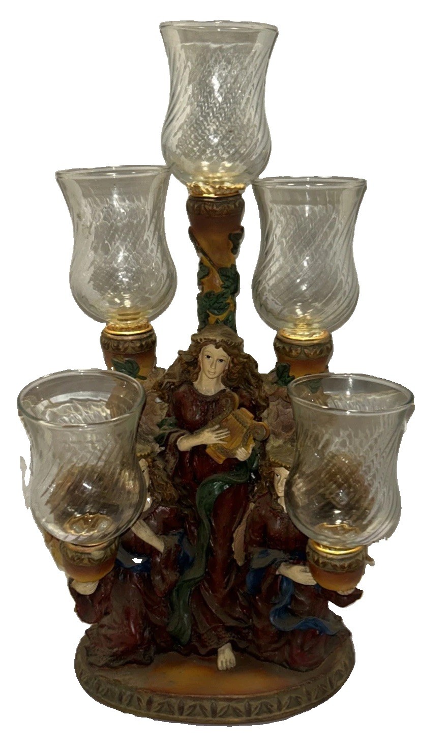 Trio of Angels Candelabra Candle Holder Christmas Holiday 5 Candles Resin Heavy