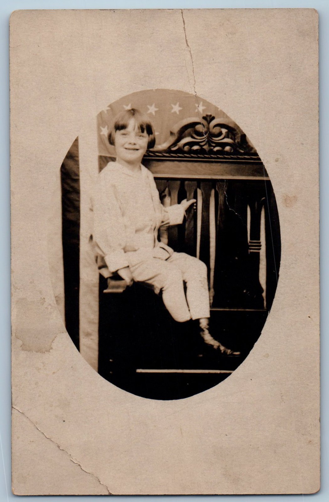 c1910\'s Child Girl Down Syndrome Patriotic RPPC Photo Unposted Antique Postcard