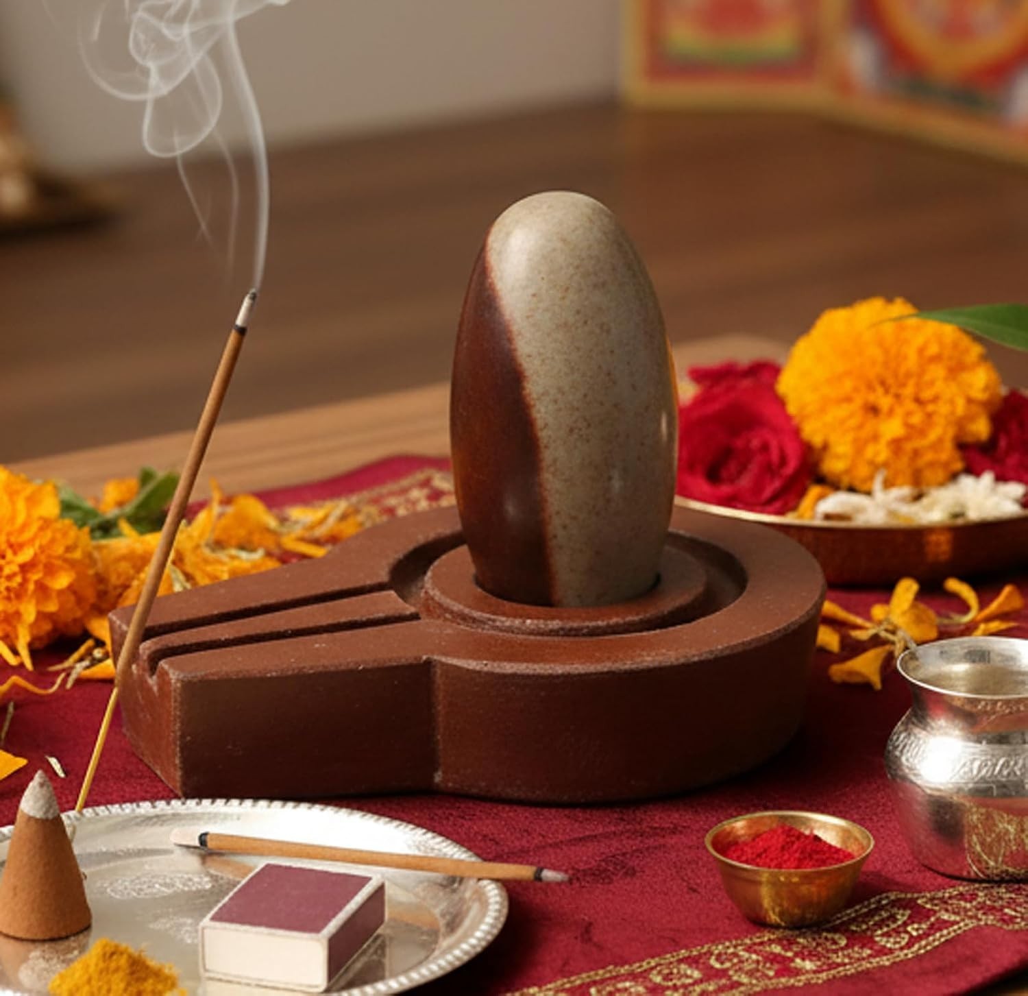Narmadeshwar Shivling Shiva Lingam Narmada Stone Jaladhari/ Brown - 4.25\