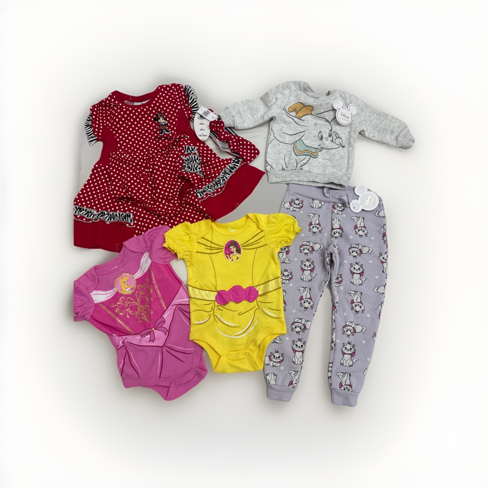 Lot x 5 Disney Baby Girl Dress - princess Dress 0-24 meses