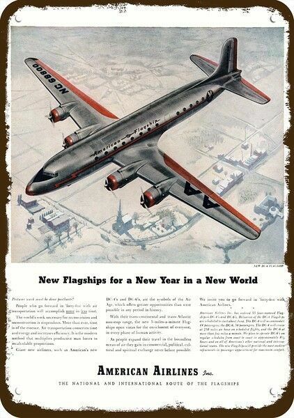 1945 AMERICAN AIRLINES DC-6 Airplane Vintage-Look DECORATIVE REPLICA METAL SIGN