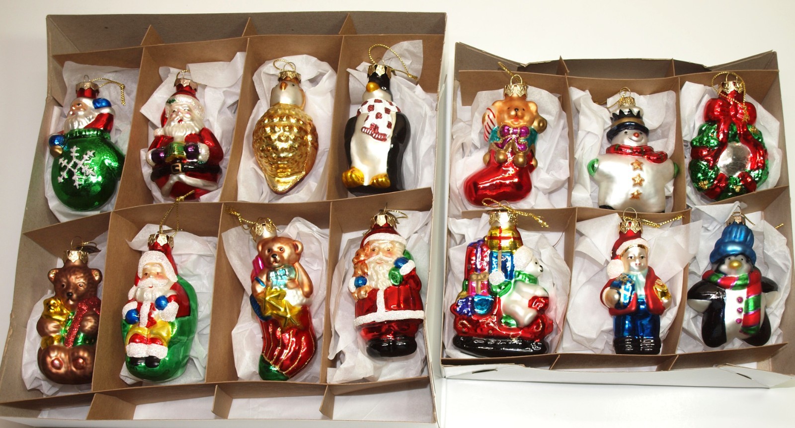 THOMAS PACCONI Set of 14 Figural Glass Ornaments Santa Bird Bears Wreath Snowman THOMAS PACCONI Set of 14 Figural Glass Ornaments Santa Bird Bears Wreath Snowman