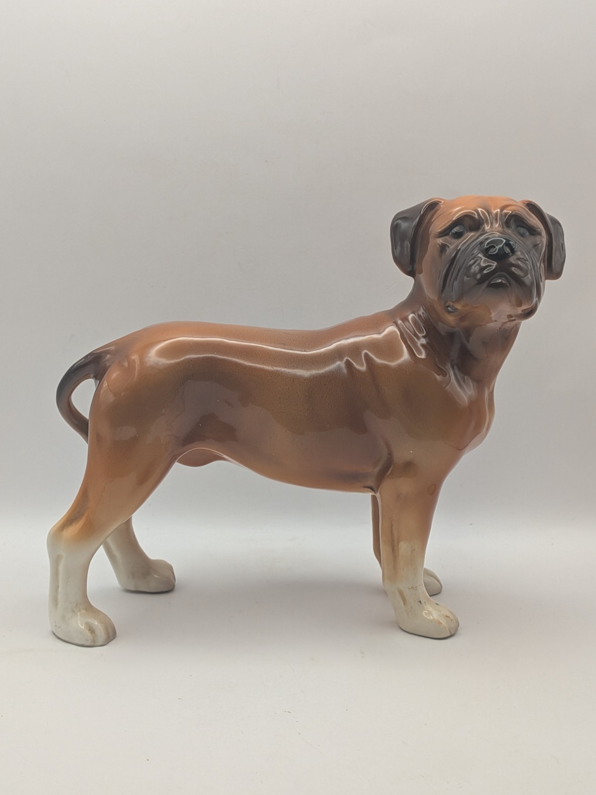 Vintage Melba Ware Tan & White Boxer Dog Figure Figurine MCM H18cm W23cm VGC