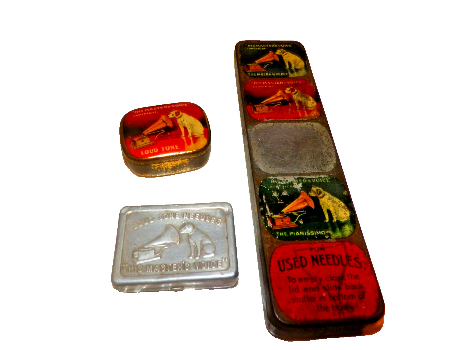 Rare Set Of 3   Gramophone phonograph Master needle Tins -  Needles