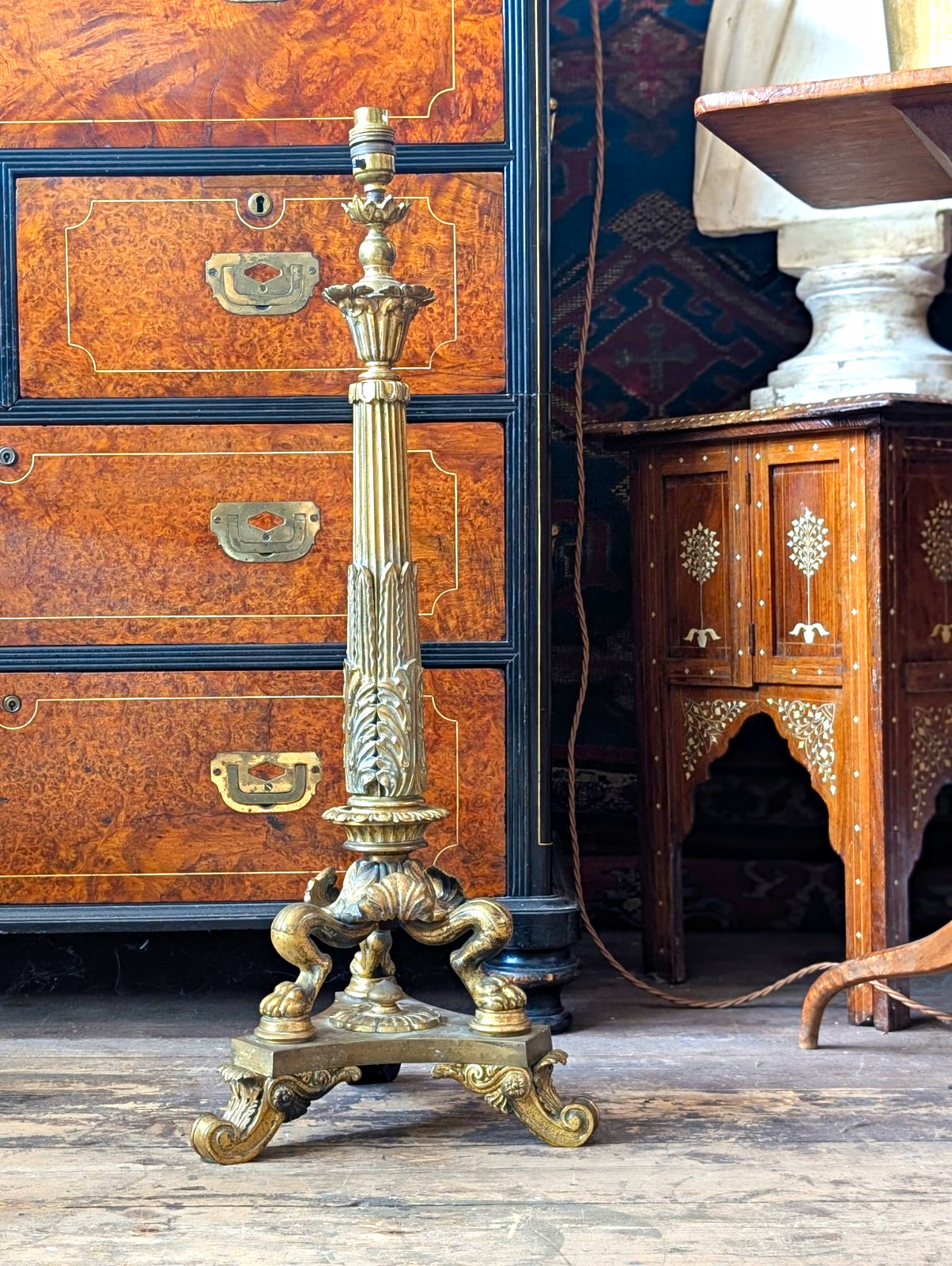 impressive antique 19th century gilt brass lamp base 