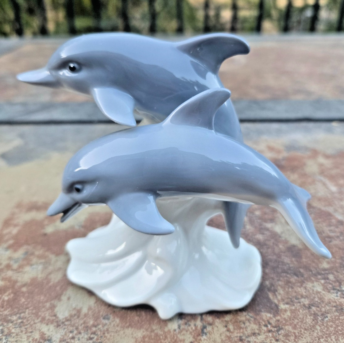 Otagiri Japan Hand Painted Dolphins on Ocean Wave Base w/ original foil sticker
