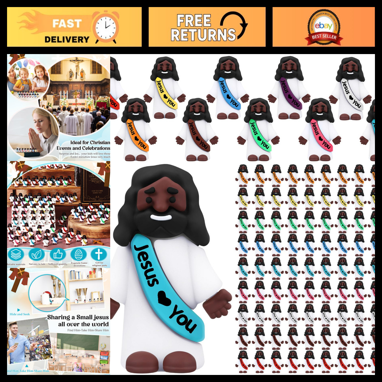 100 Pcs Mini Black Jesus Figurines - Tiny Religious Party Favors for Sunday Scho