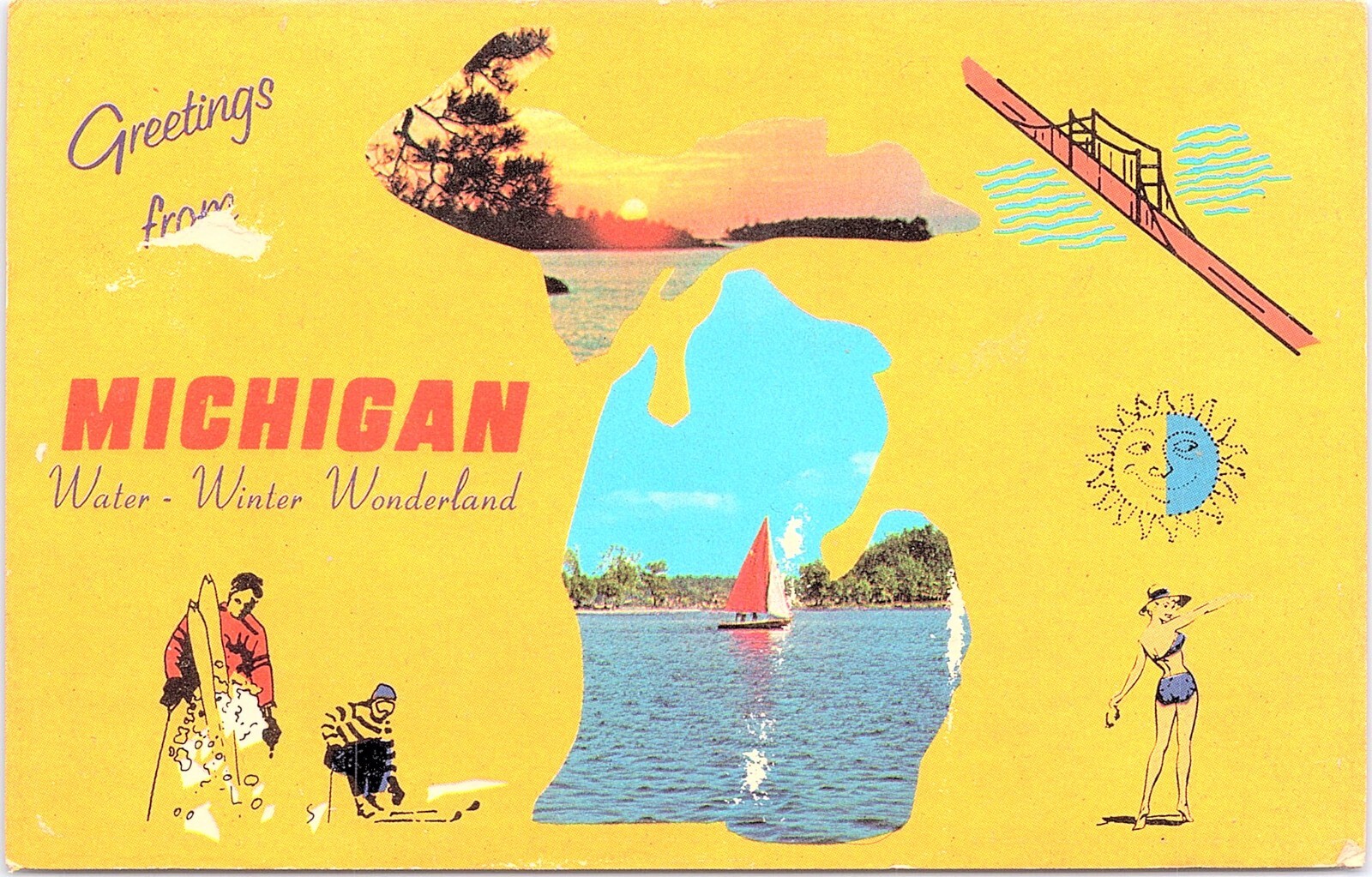 Postcard-Greetings from Michigan. Water-Winter Wonderland. Unposted.