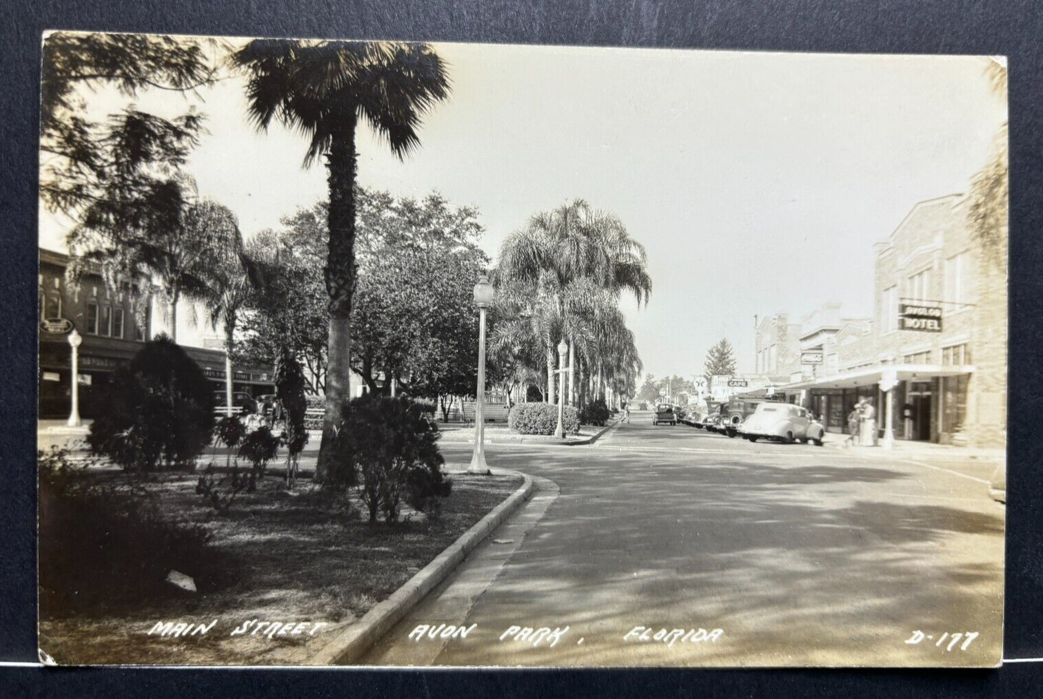 Postcard RPPC Main Street Avon Park Florida  20\'s Cars Sign\'s Hotel