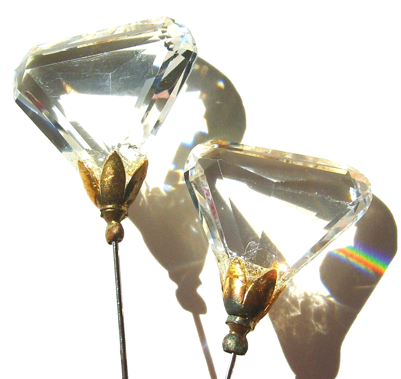 Antique Set Of 2 Victorian Edwardian Faceted Crystal Hat Pins Pair 4.5
