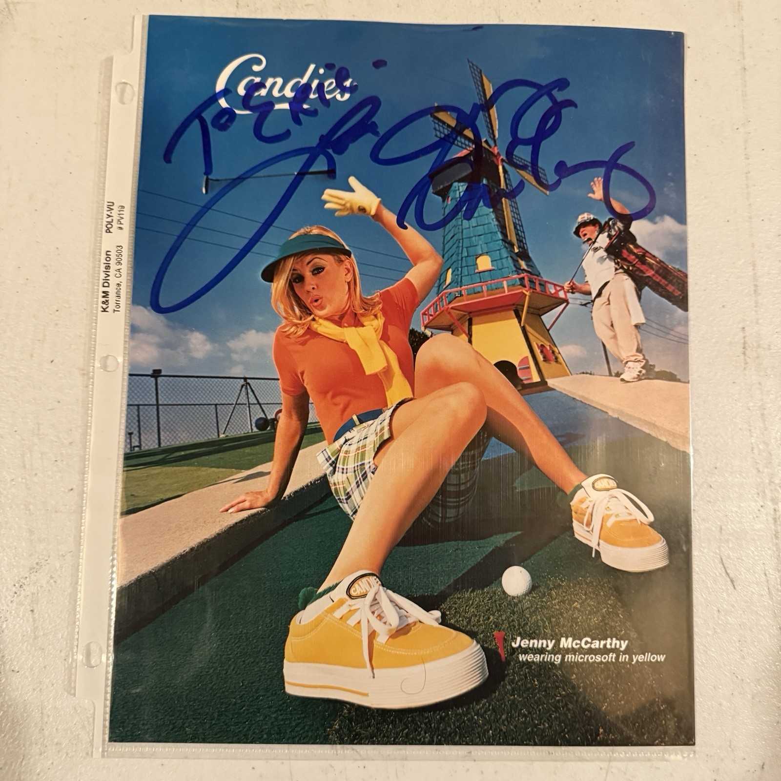 Early Jenny McCarthy in person signed promo sheet with POA. Signed late 90's