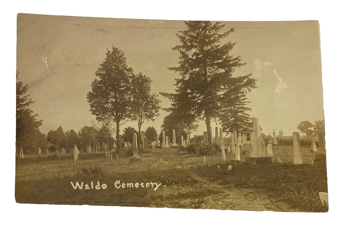 Waldo Cemetery View, Early Photo of Ohio OH ~ Antique 1910s RPPC Postcard