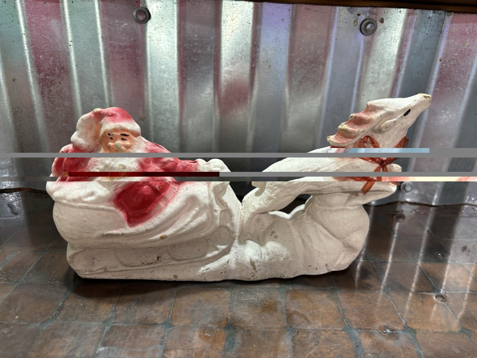 RARE Antique 1930s Paper Mache Santa Sleigh Reindeer Christmas Vintage RARE Antique 1930s Paper Mache Santa Sleigh Reindeer Christmas Vintage