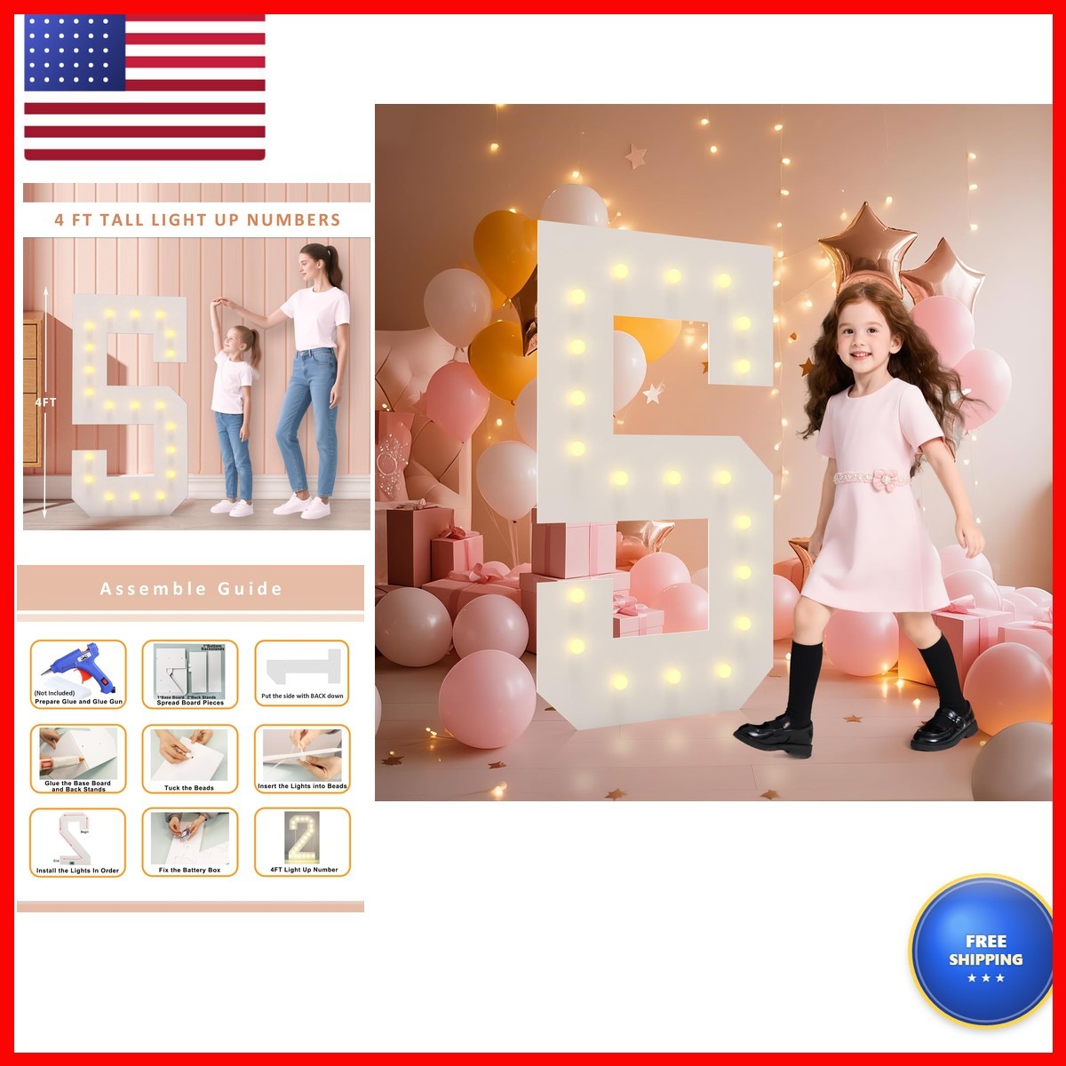 LOBOOM 4FT Mosaic Number 5 Sign for Birthday Party Decorations LOBOOM 4FT Mosaic Number 5 Sign for Birthday Party Decorations