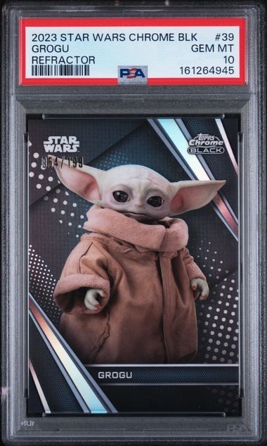 2023 TOPPS STAR WARS CHROME BLACK GROGU REFRACTOR /199 #39 PSA 10