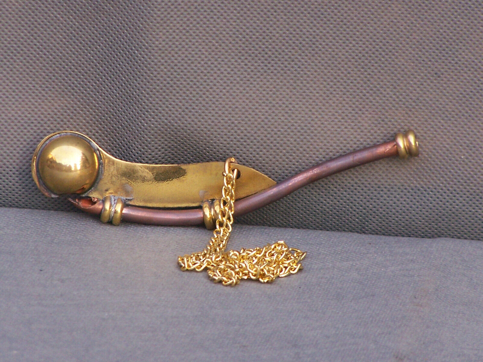 Vintage Brass & Copper Boatman's Whistle & Chain Boatswain's Call Bosun's Navy