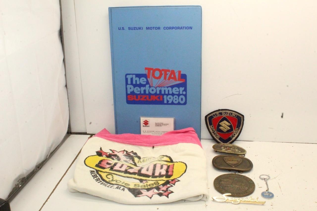 Vintage Original 1970s Suzuki Motorcycle Lot Belt Buckle Shirt Emblem Medallion